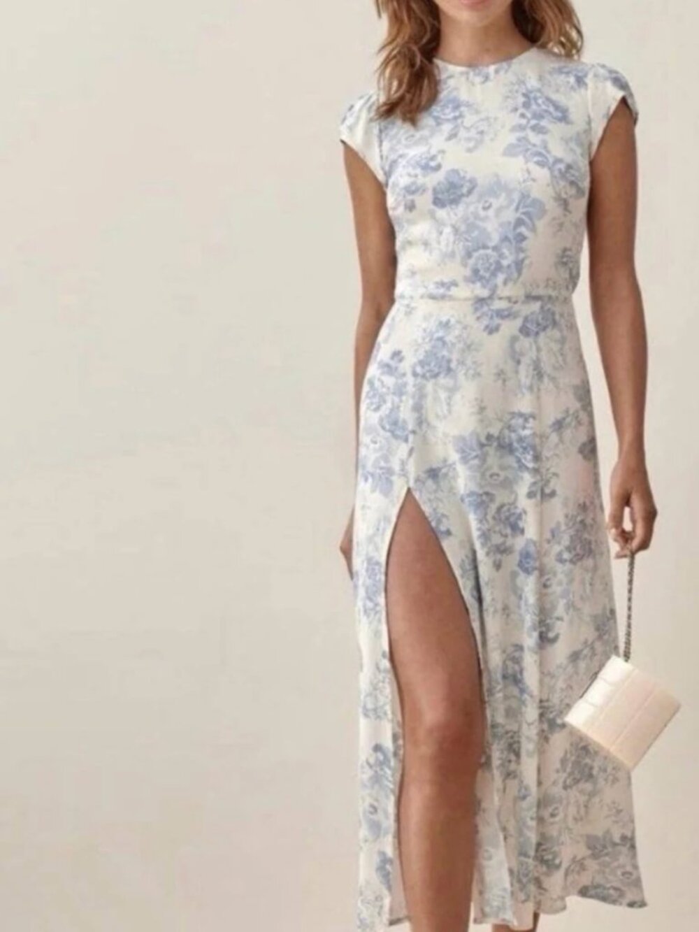 Reformation Gavin Teacup Blue Floral Open Back Midi Dress - Picture 2 of 5